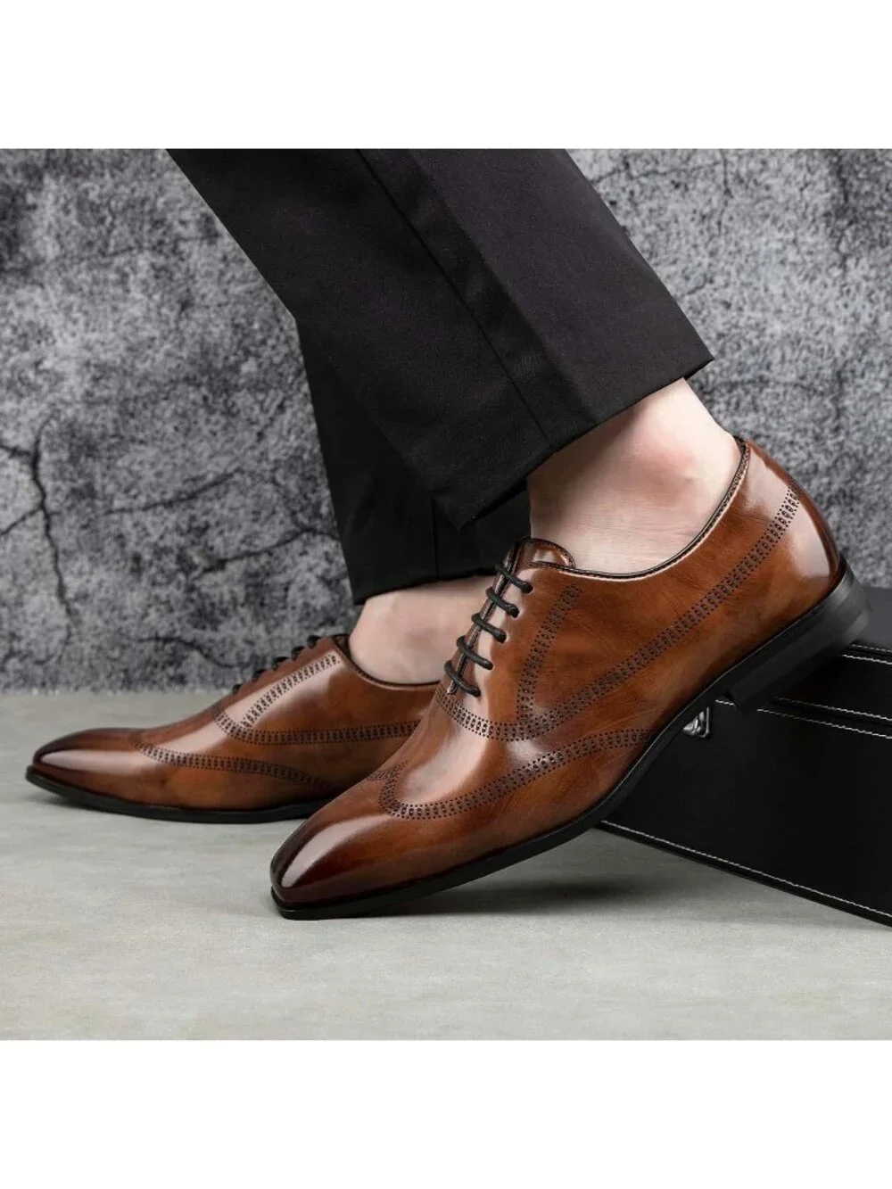 Men's Brown  Leather Lace Up Formal Casual Fashion Oxford Business Dress Shoes